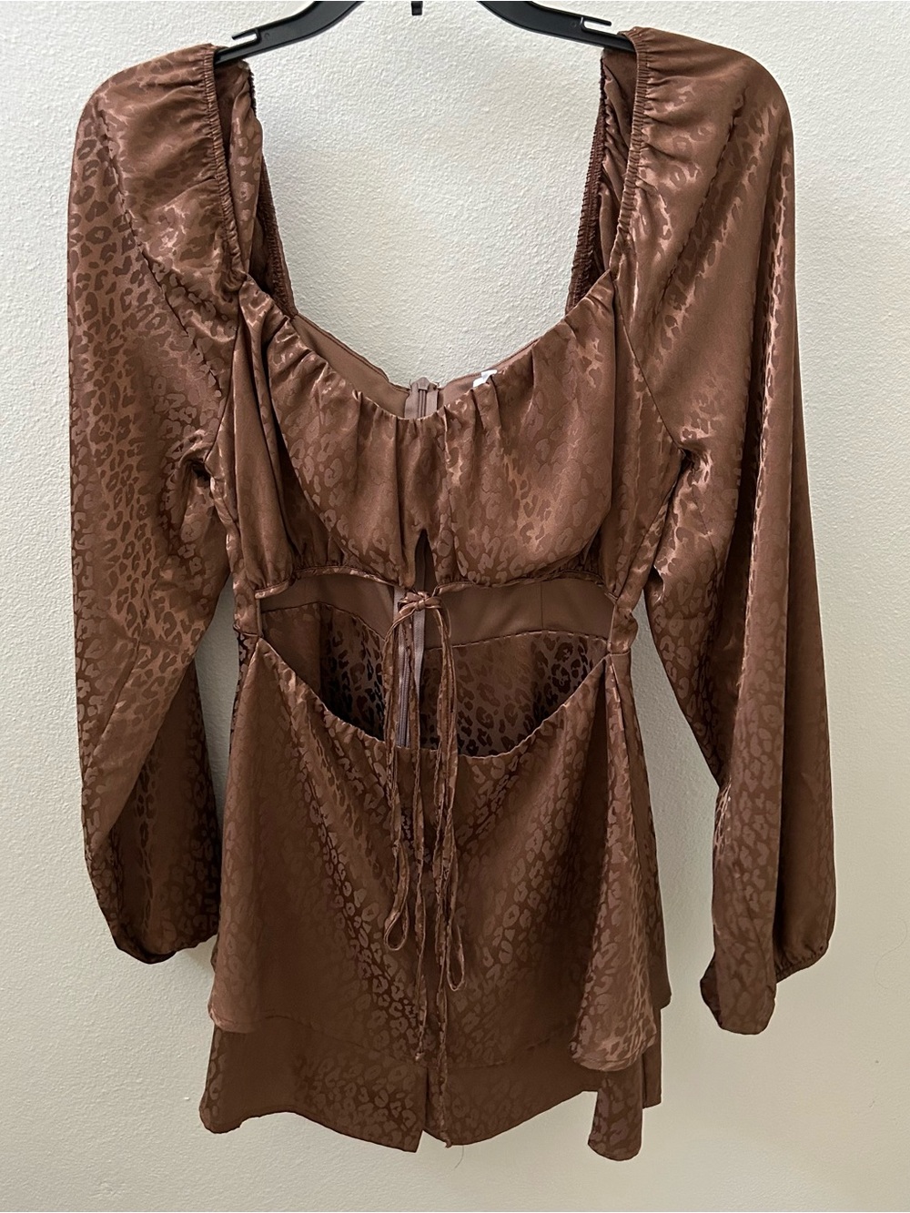 Le Lis Brown Satin Animal-Print Cutout Romper